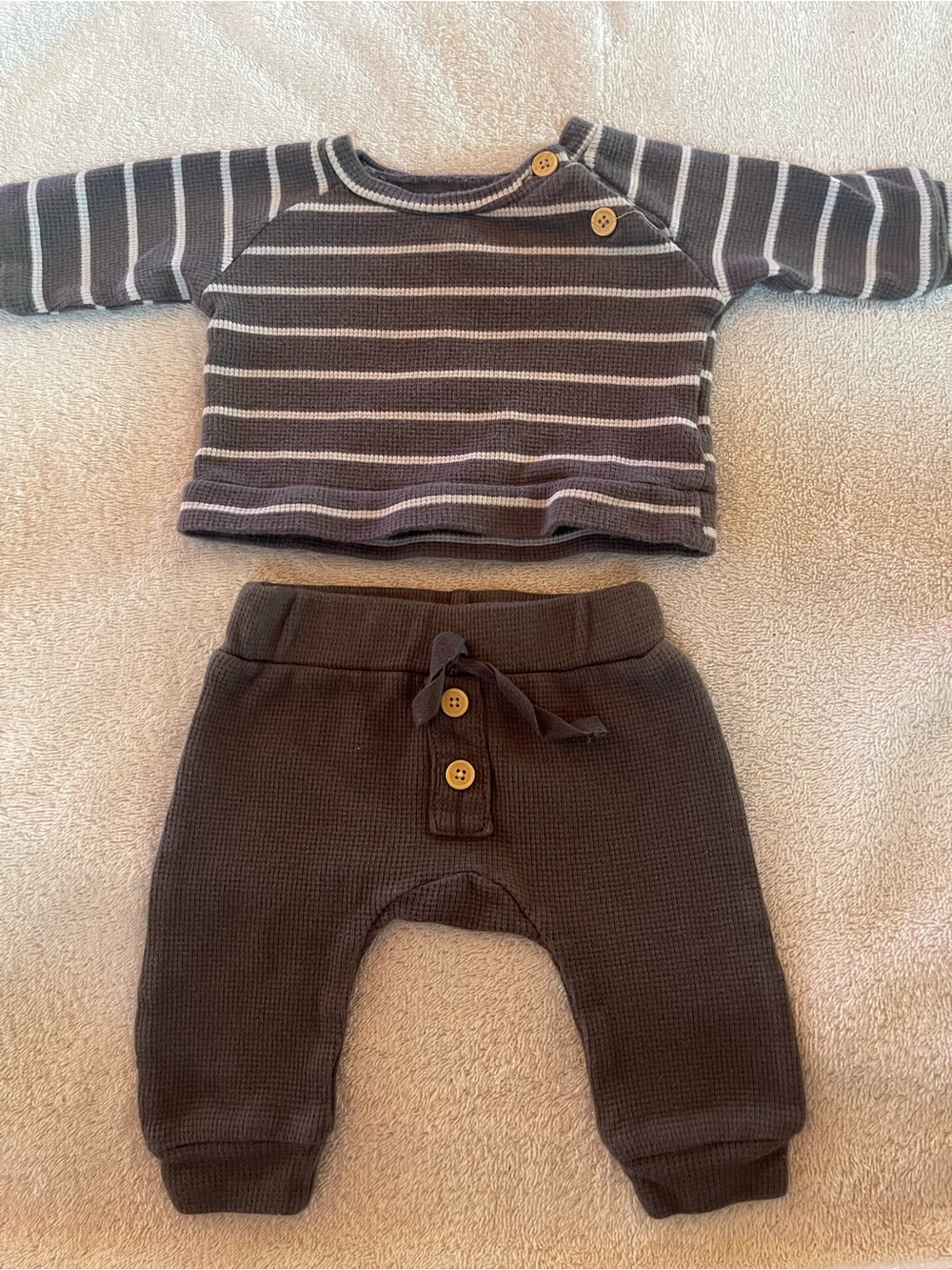 Rachel Zoe Gray and White Striped Knit Top with Charcoal Knit Pants Set